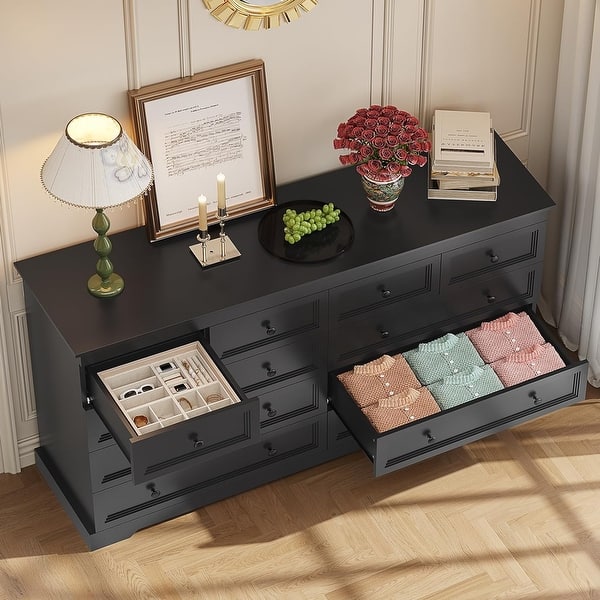 10 Drawers Dresser 55" Large Drawers Wood Dressers & Chest of Drawers