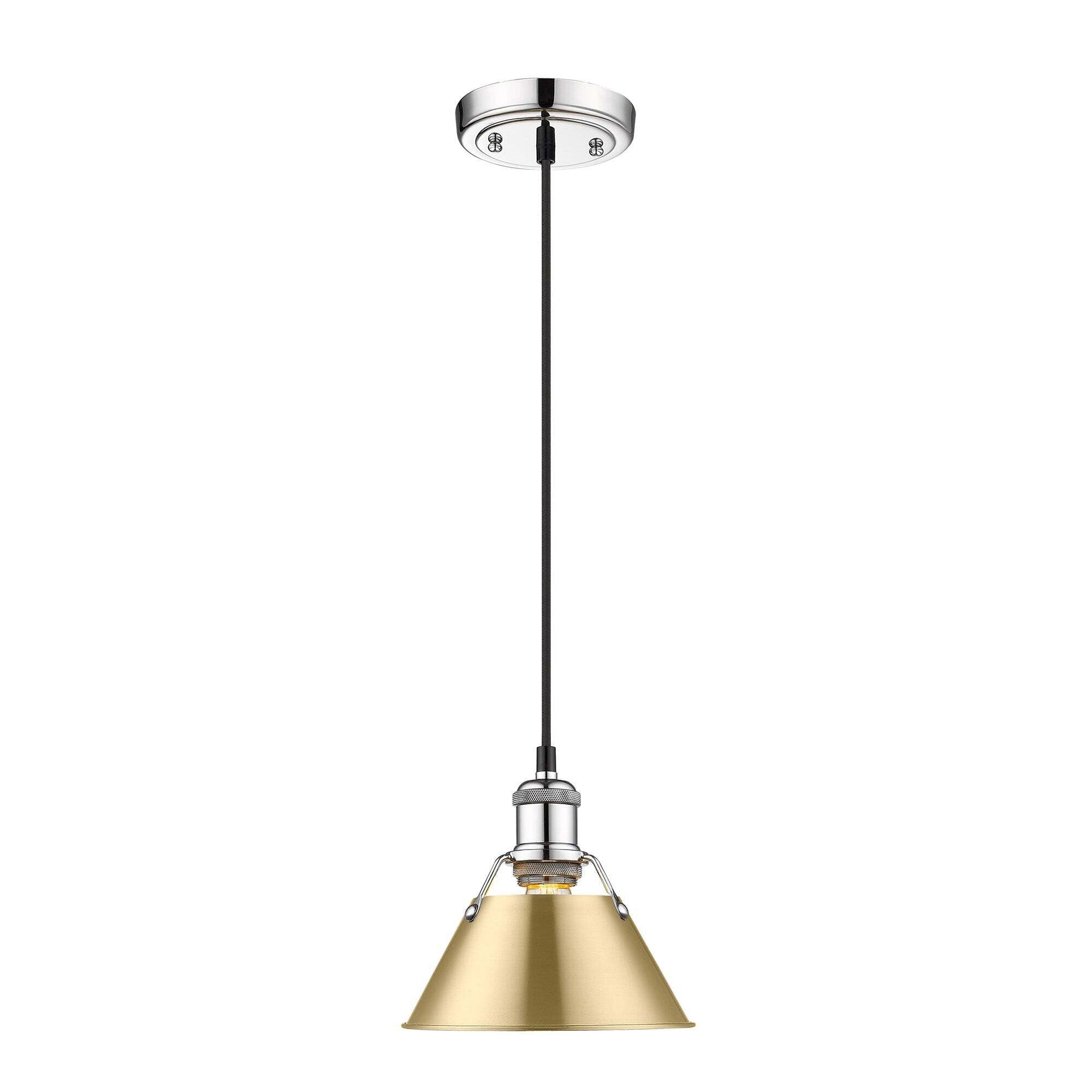 Golden Lighting Orwell 1-Light Pendant - 8" - Chrome - Brushed Champagne Brass Shade