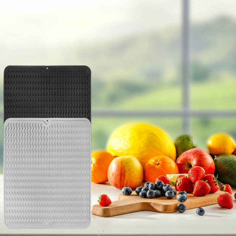 Silicone Dish Drying Mat Drainer Rack Holder Kitchen Pad Tray Rippled - 45 x 40 x 0.5cm