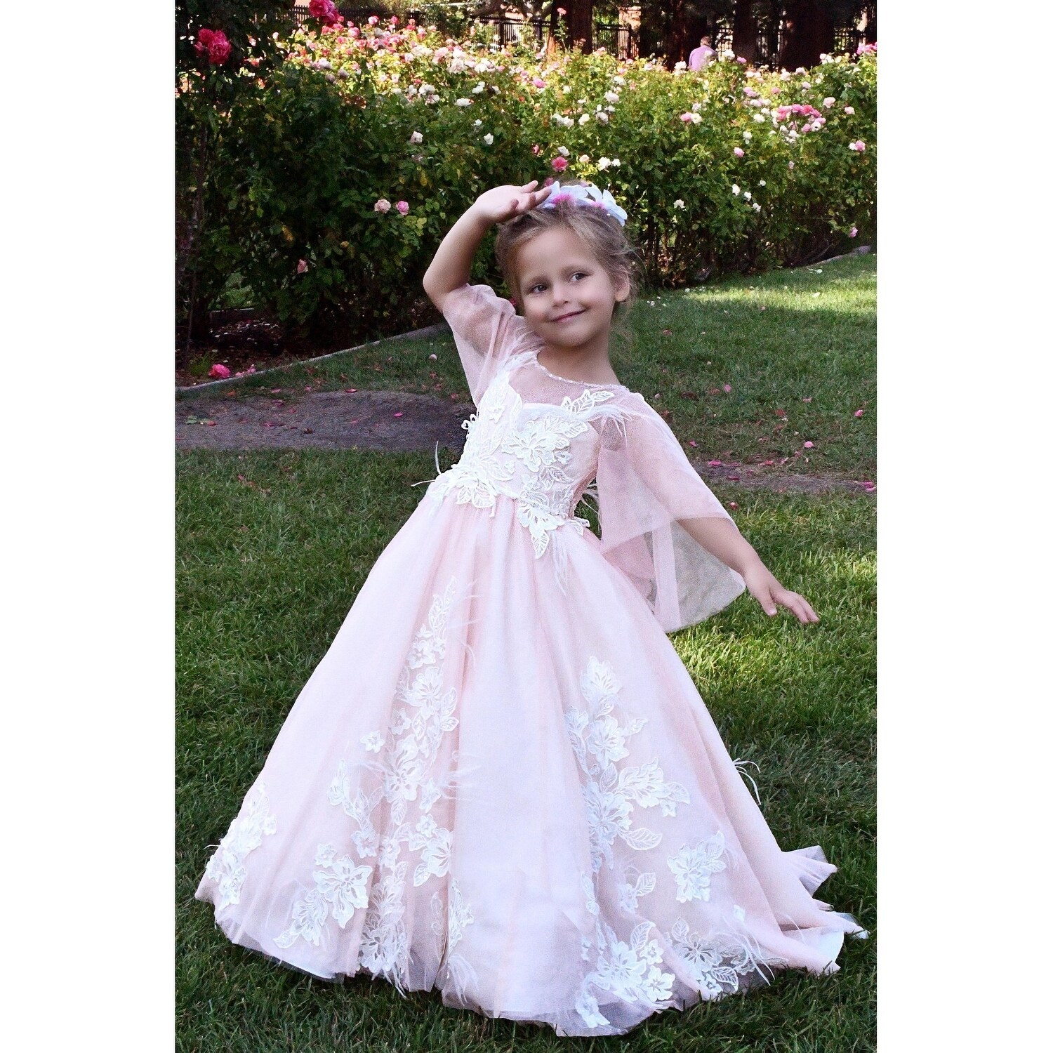 flower girl dress with lace appliques