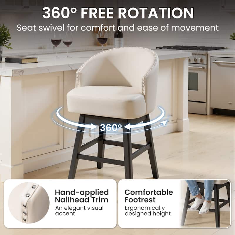 Bar Stools PU Leather / Linen Fabric Upholstered Solid Wood Swivel Barstool Set of 2/4