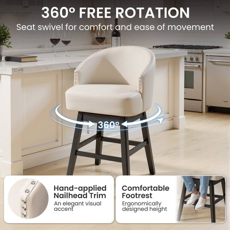 26.6" Counter Height Bar Stools Upholstered Solid Wood Swivel Barstool Set of 2/4