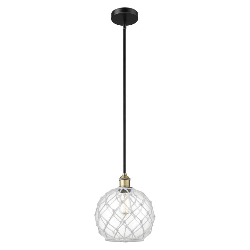Innovations Lighting Endless Possibilities Edison - Farmhouse Rope - 1 Light 10" Stem Hung Mini Pendant - Clear Glass with White Rope/Black Antique Brass