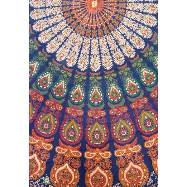 Handmade Sanganer Peacock Mandala 72 Round Cotton Tablecloth Gorgeous Blue Green Red Overstock 12276406 72 Inches Round Multi Color