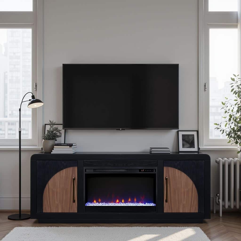 Bridgevine Home Eclipse 65 inch Fireplace TV Stand, for TVs up to 75 inches, Two-Tone Finish