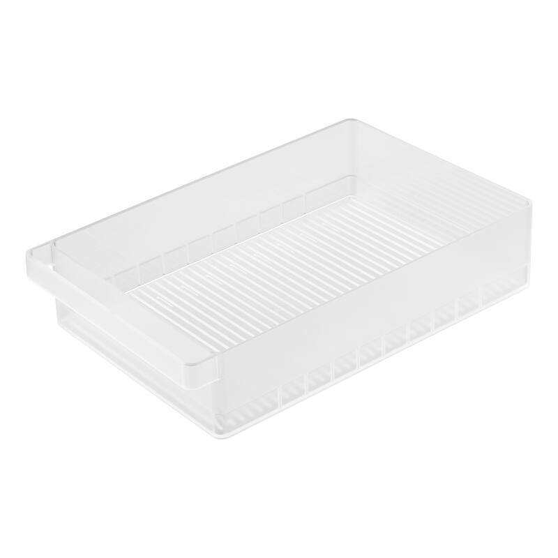 Yamazaki Home Refrigerator Organizer Bin - Wide, Plastic, Adjustable - L 8.66 x W 14.76 x H 3.23 inches - White - L 8.66 x W 14.76 x H  3.23 inches