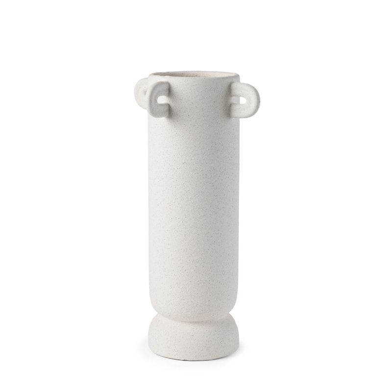 16" Off White Cylinder Ceramic Table Vase With Handles - 8.50