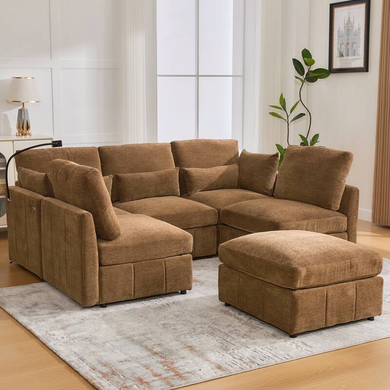 Modern Sectional Sofa Modular Sofa 85.4" U-shaped Sofa Couch Sofa Bed L-shaped Sofa with a Movable Ottoman