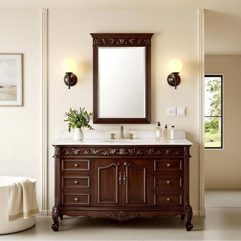 Benton Collection 56 Inch Antique White Traditional Style Single Sink Beckham Bathroom Vanity