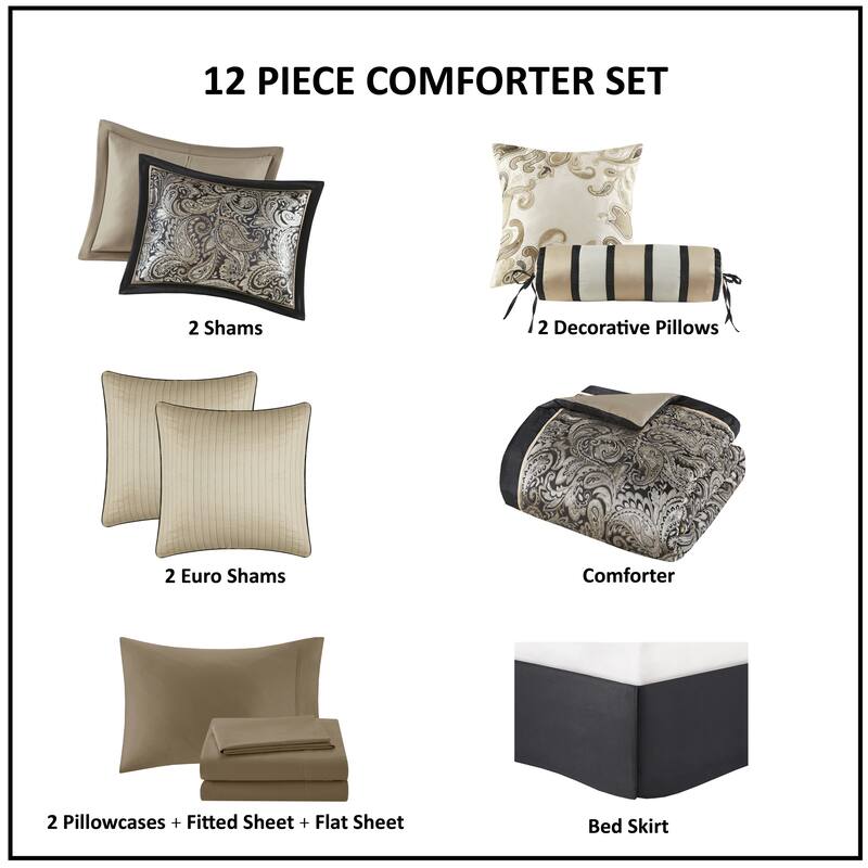 Madison Park Wellington 12 Piece Comforter Set with Cotton Bed Sheets