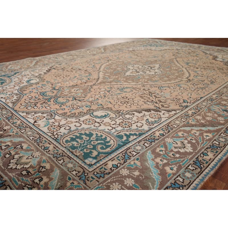 Tabriz Vintage Persian Area Rug Hand-Knotted Oriental Wool Carpet - 6'6" x 9'11"