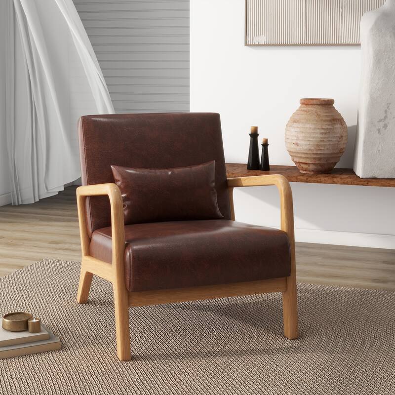 Modern Upholstered Accent Chairs for Living Room - Natural Wood - Coffee & PU