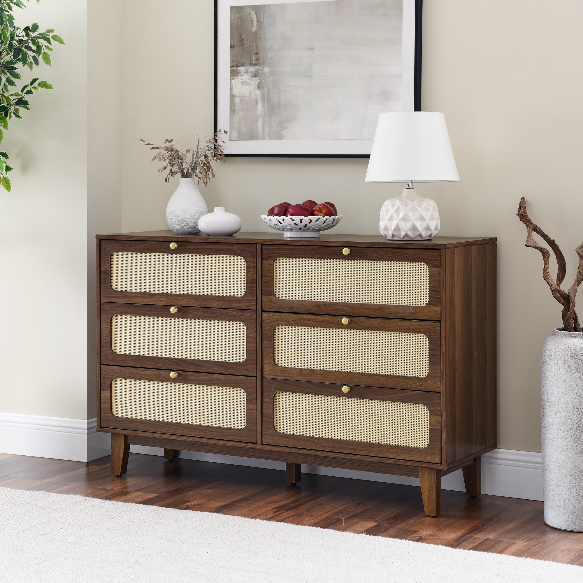 6 Drawer Wooden Dresser, Antique TV Cabinet with Adjustable Legs, Storage  Box for Bedroom, Living Room, Corridor, Natural Walnut - Bed Bath & Beyond  - 42317419