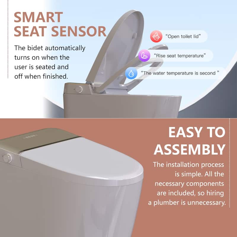 Smart Bidet Toilet with Heated Water/Adjustable Washing Settings/Air Dryer/LED-light, One Piece Bidet-Toilet with Remote Control