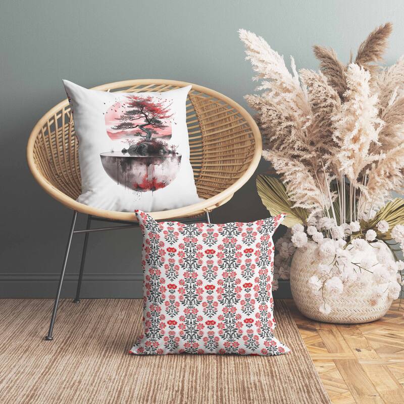 Blossom Bliss Bodhi Indoor/Outdoor Reversible Throw Pillow Pink and Red
