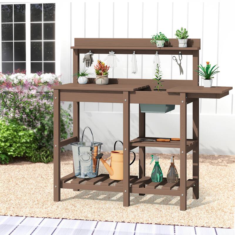 HDPE Patio Outdoor Potting Table, Versatile Gardening Planting Workbench