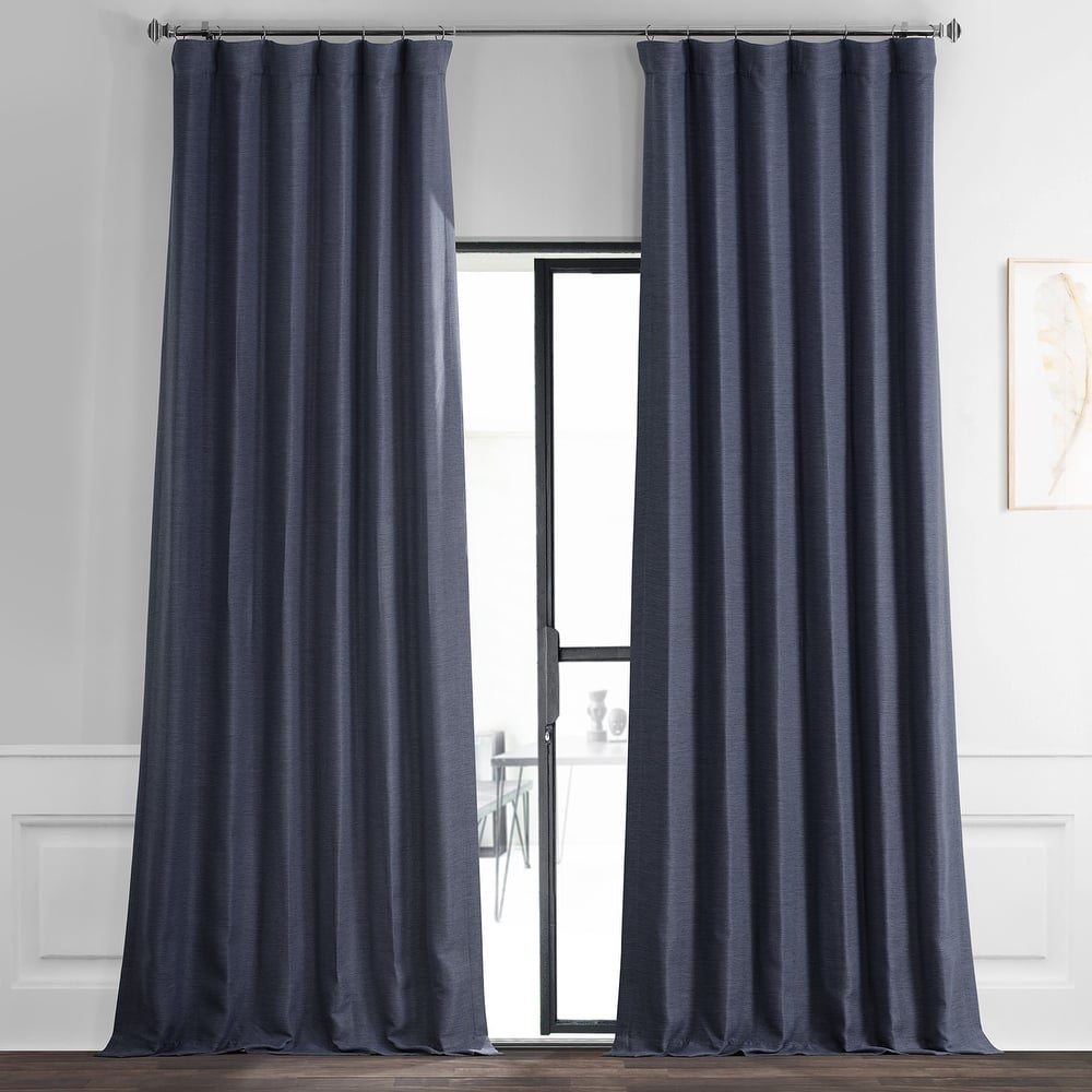 Exclusive Fabrics Blue Bellino Textured Faux Linen Room Darkening Curtains For Bedroom (1 Panel)