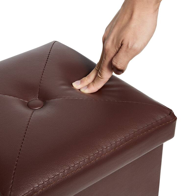 2 PC Storage Folding Ottoman, Storage Footrest Stool, Faux Leather Storage Bench Cube with Padded Seat for Small Space