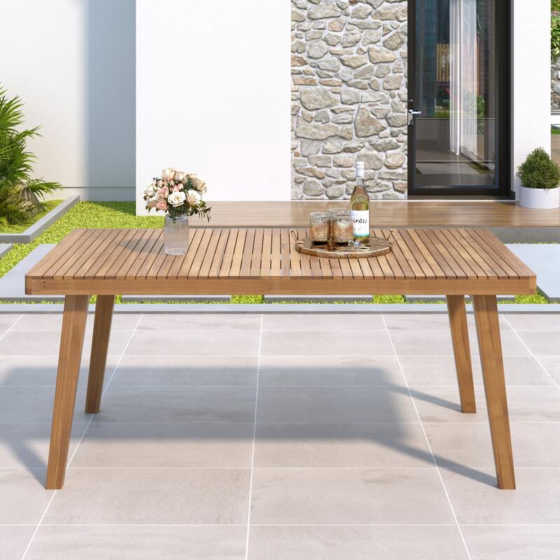 Roomfitters 69-Inch Outdoor Dining Table, Acacia Wood Slatted Top for Patio or Garden, Sturdy Finish - Brown