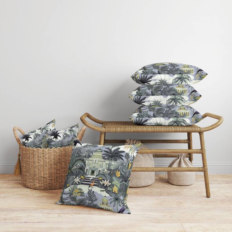 Divine Foliage Faux Suede Reversible Throw Pillow Grey and Green