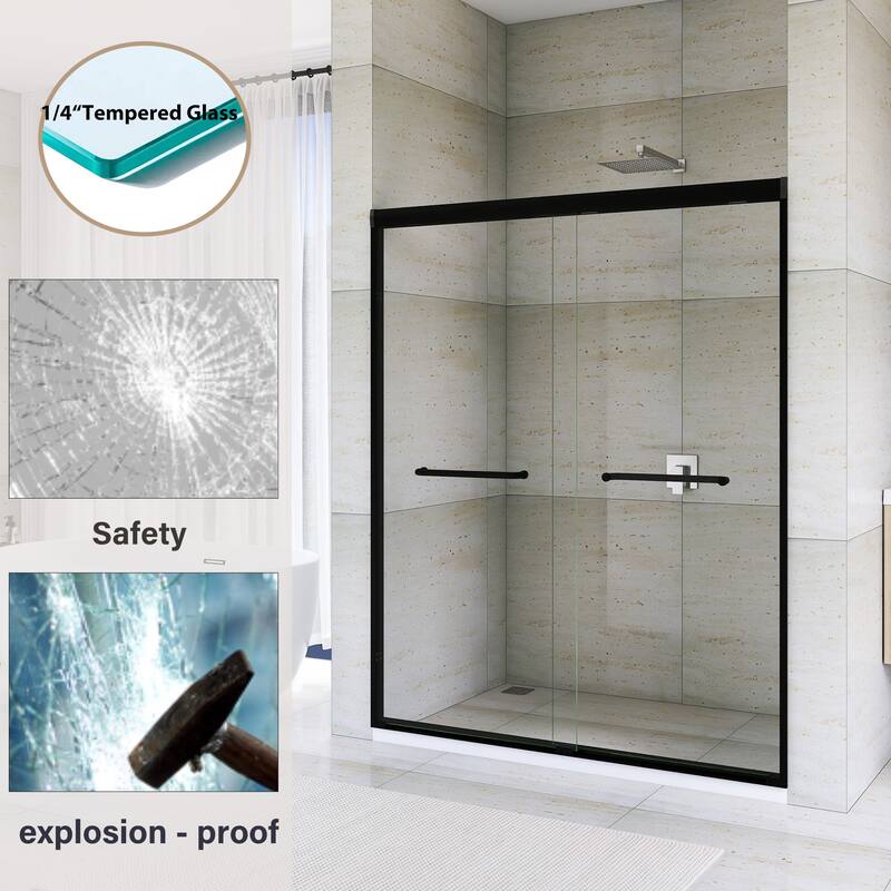 Double Sliding Framed Shower Door in Matte Black Finish
