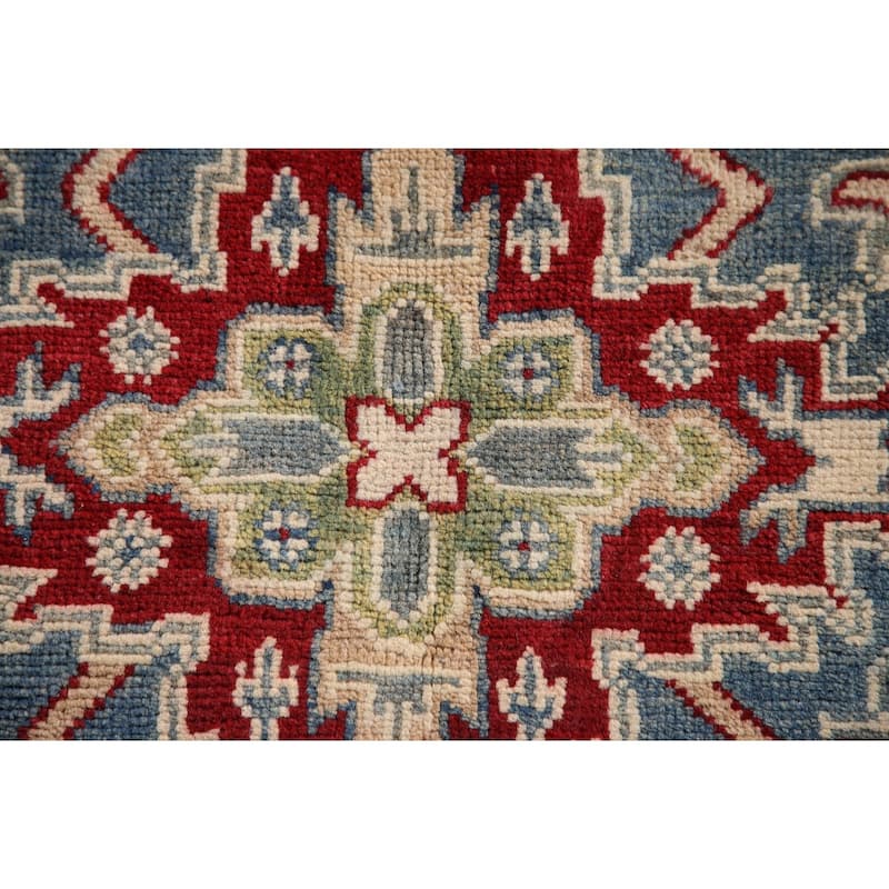 Blue Geometric Kazak Oriental Accent Rug Handmade Wool Carpet - 3'4"x 5'0"