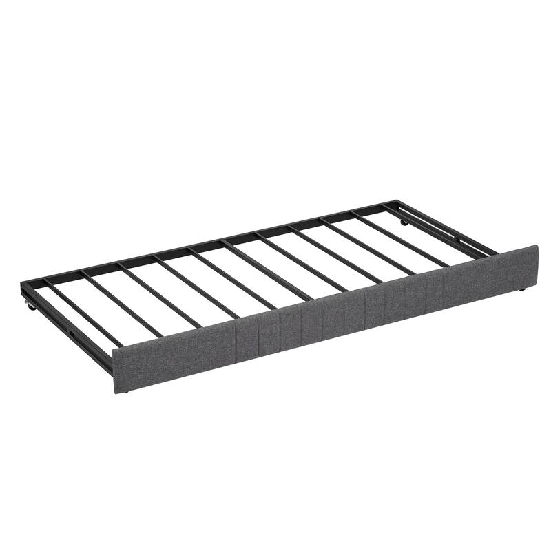 Grey Metal Daybed with Trundle, Twin Size, Space-Saving Design