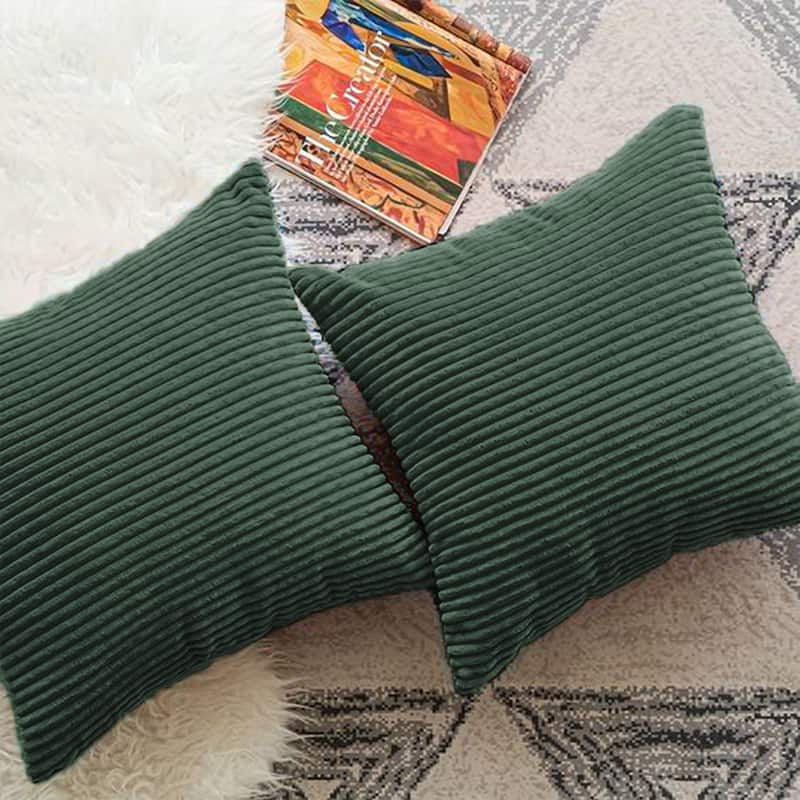 Set of 2 Decorative Corduroy Throw Pillows for Couch & Bed - Hunter Green