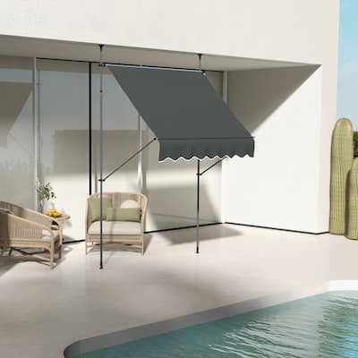 Outsunny 6.5' x 4' Manual Retractable Awning, Non-Screw Freestanding Patio Sun Shade Shelter with Support Pole Stand