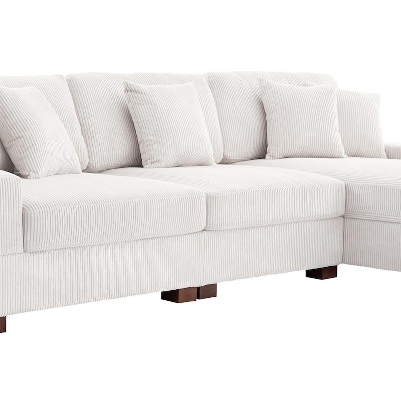 118" W Corduroy L-shape Modular Sectional Sofa with Pillows
