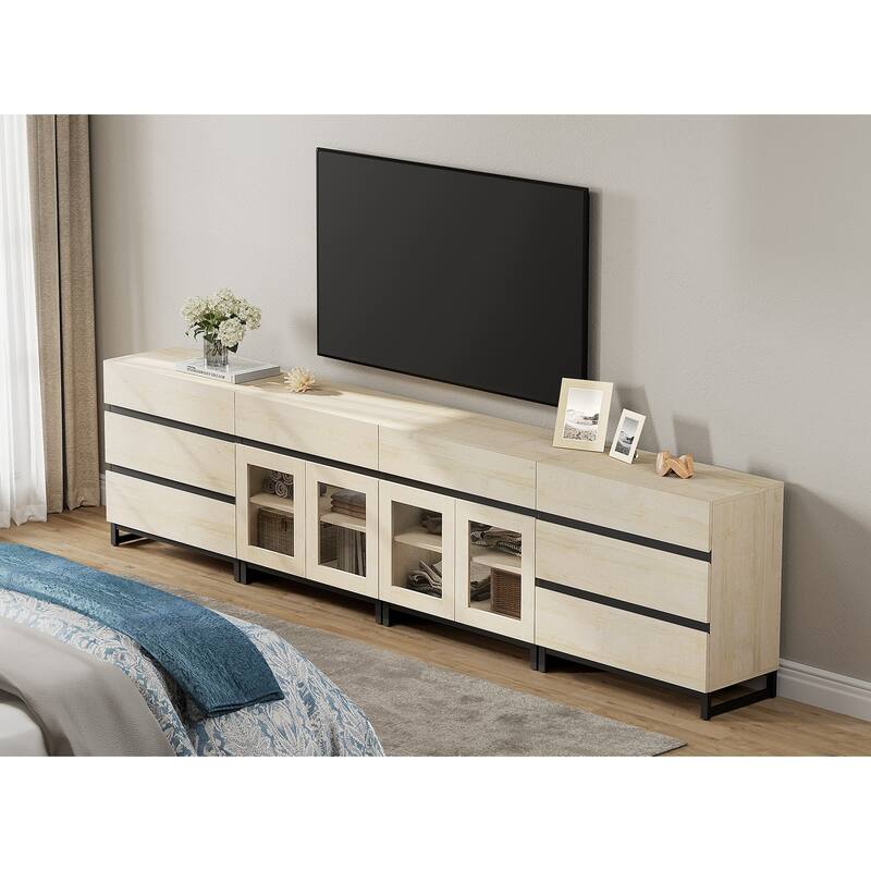 Dresser with Glass Doors, 4 in 1 Modern Chest of Drawers with Adjustable Shelves and 8 Drawers, Closet Organizers for Bedroom