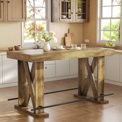 63" Counter Height Bar Table Rectangular Wooden Pub Table