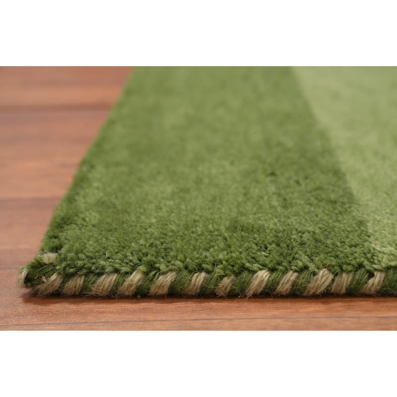 Hand Knotted Oriental 100% Wool Carpet Modern Stripe Green Gabbeh Runner Rug - 4' 8'' X 2' 5''