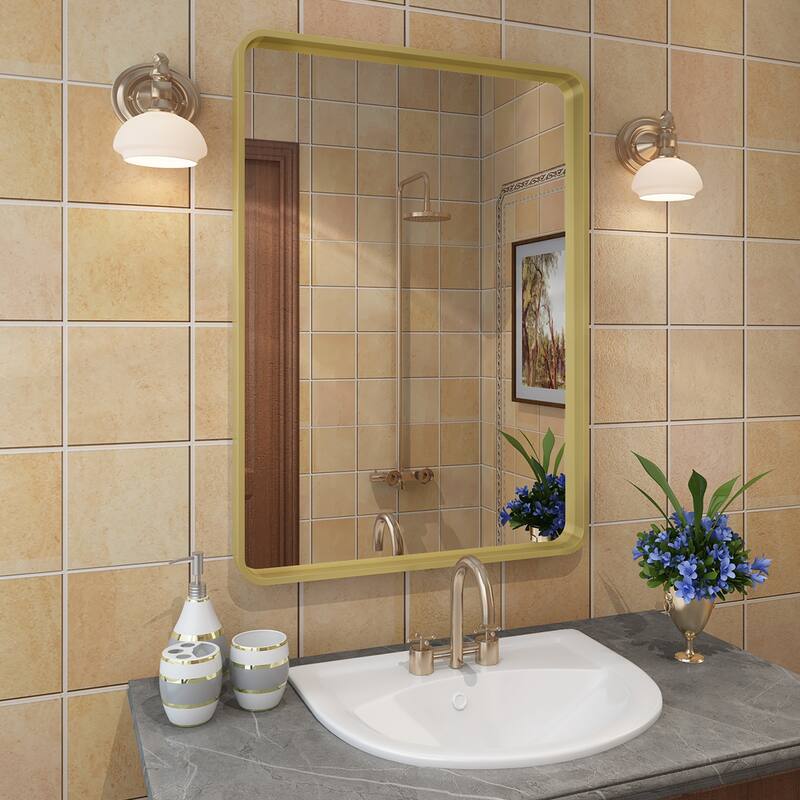 Aluminum alloy Framed Tempered Glass Wall Bathroom Vanity Mirror - 30" x 22" - Gold