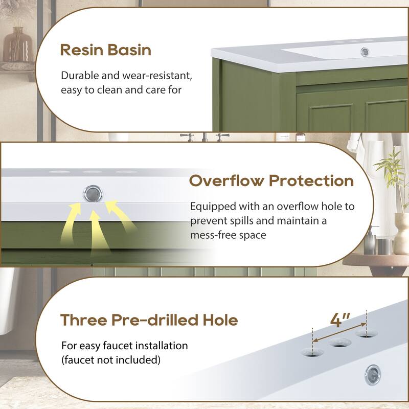 36" Bathroom Vanity with Undermount Resin Sink Combo Set, Solid Wood Frame Bathroom Storage Cabinet with Adjustable Shelves