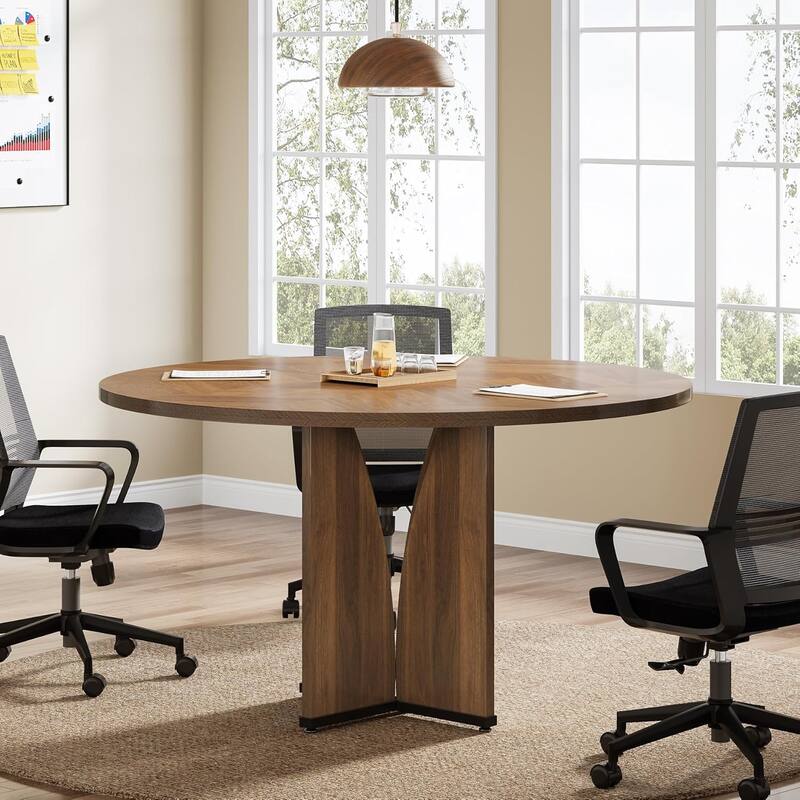 39" Round Conference Table for 4 Modern Wooden Meeting Table with Sturdy Base for Office/Training/Negotiation/Conference Room