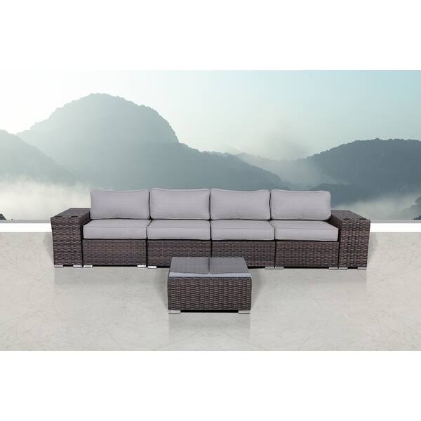 LSI 7 Piece Rattan Sectional Seating Group with Cushion Bed Bath