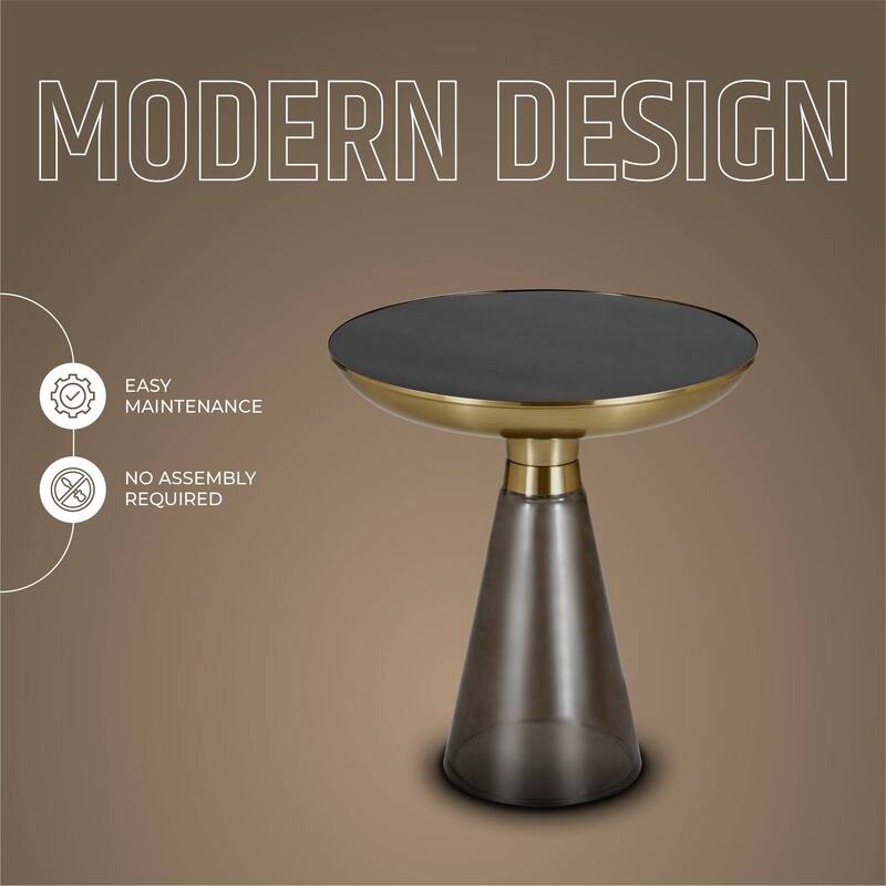 19-Inch Side Table Round Glass Tabletop End Table with Gold Iron Rim and Glass Base