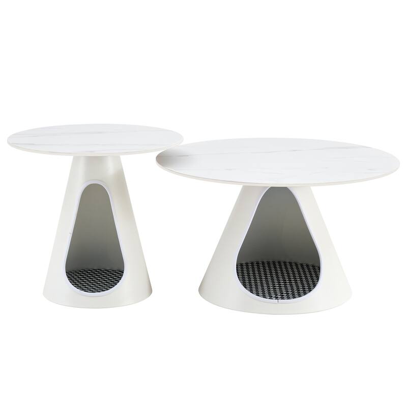 2-Piece Round Metal Side Table Set with Cat Beds