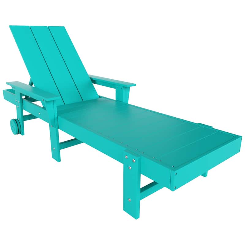 Shoreside Modern Poly Reclining Eco-Friendly All Weather Chaise Lounge With Arms & Wheels - Turquoise