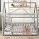 preview thumbnail 1 of 71, Floor Wooden Bed with House Roof and Fence Guardrails for Kids' Bedroom Full - Grey