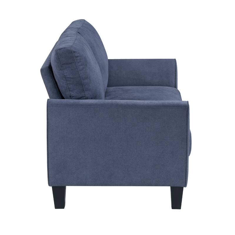 Xumo Loveseat, Blue Fabric, 56 Inch, Black Tapered Wood Legs