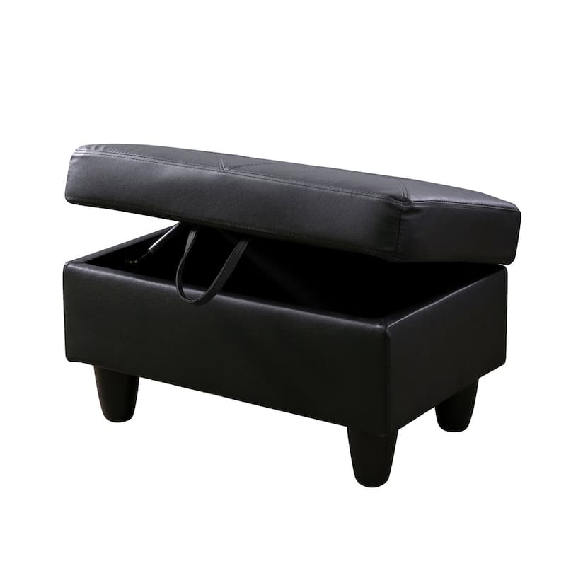 Leather Square Storage Ottoman for Living Room - Black