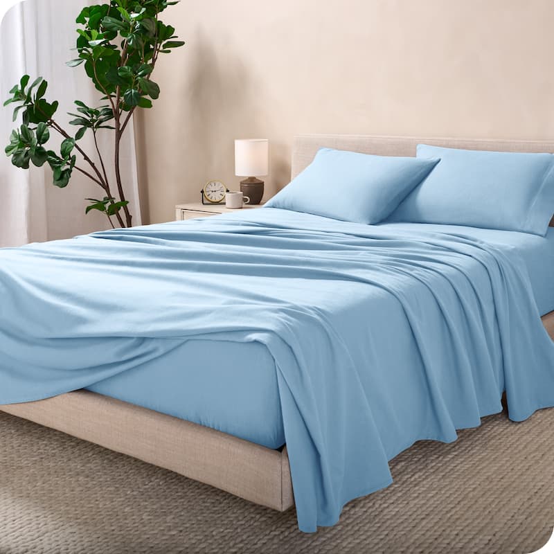Bare Home Cotton Flannel Sheet Set - Velvety Soft Heavyweight - Split King - Light Blue