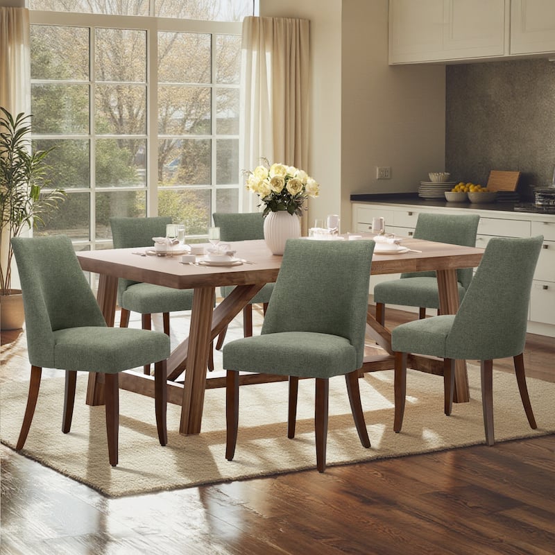 RENEWLINE Contemporary Dining Chair（Set of 2/4/6 - Upholstered Backrest & Wood Frame - Set of 6 - Green
