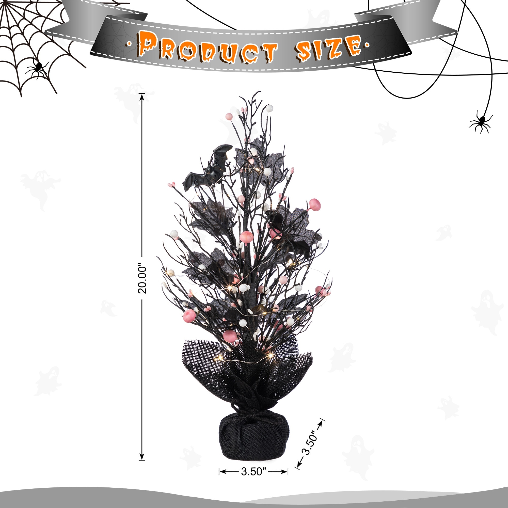 Glitzhome 20"H Pre-lit Halloween Trees with Pink and White Berries for Table Decor