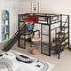preview thumbnail 3 of 22, Metal Loft Bed with Bulit-in Desk, Slide and Open Wardrobe, Full Size Loft Bedframe with Storage Staircase and Basketball hoop