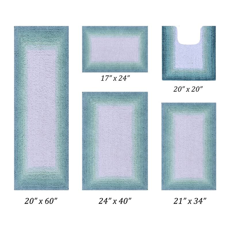 Better Trends 100% Cotton Super Soft & Highly Water Absorbent Bathroom Rugs-Torrent Collection Tufted Machine Washable Bath Mats - 5 PC Set 17"x24"|20"x20"|21"x34"|24"x40"|20"x60" - Turquoise