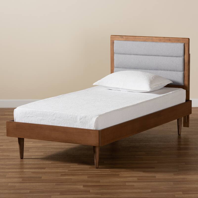 Seren Mid-Century Modern Fabric Upholstered and Wood Twin Platform Bed