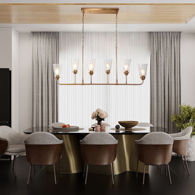 Modern Gold 6-Light 54-IN Linear Chandelier Glass Kitchen Island Lights for Dining Room - W 54" x H 22.4"